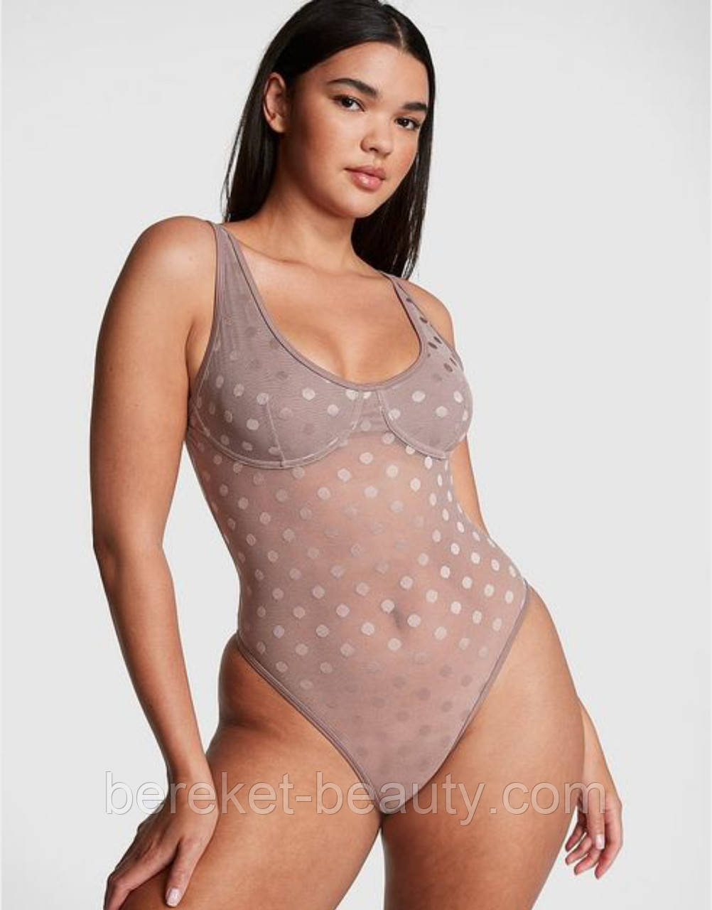 Боді Victoria's Secret PINK Dot Mesh Bodysuit (Iced Coffee), S