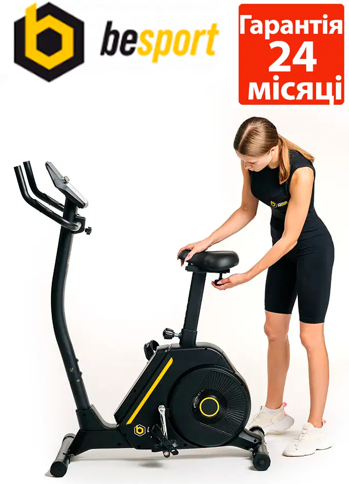 Велотренажер Besport BS-6047 MAYBIKE. Електромагнітний. До 135 кг. Чорно-жовтий. Вертикальний.. З монітором