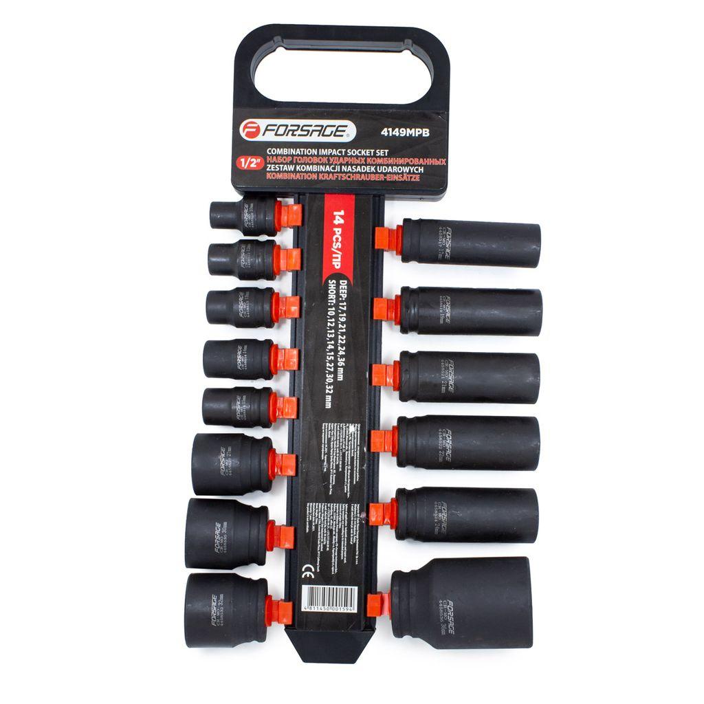 Набір головок ударних комбінований 14пр.,1/2" (короткі: 10,12-15,27,30,32 мм; глибокі: 17,19,21,22,2 F-4149MPB
