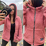 Куртка кофта тедді на блискавці з капюшоном демісезонна без підкладки, розмір 40/42, 42/44, 46/48, 50/52, 54/56, фото 4