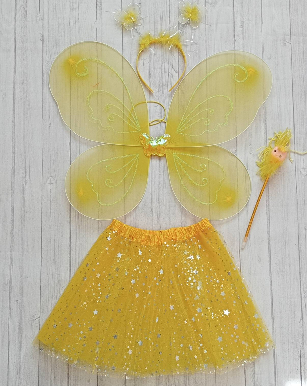 Карнавальний костюм метелика жовтий (спідниця. крила, обідок. паличка), фото 1