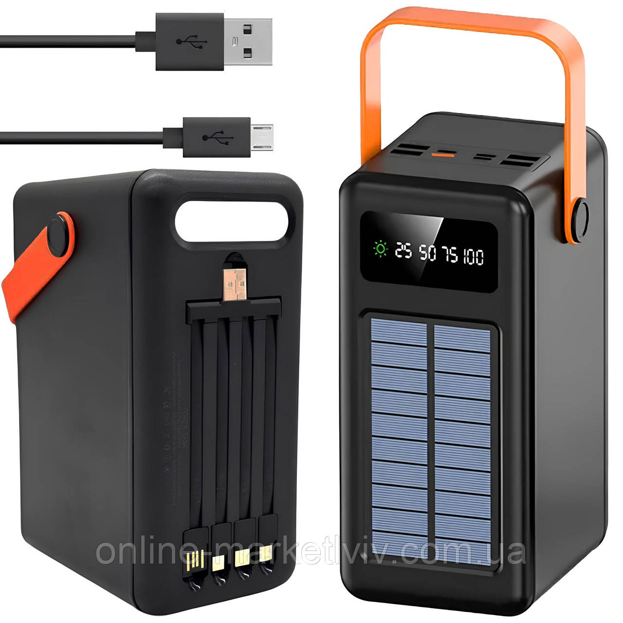 Повербанк 180000мАг з сонячною панеллю, 4хUSB, JS-641CX / Power Bank / Павербанк для телефону / УМБ