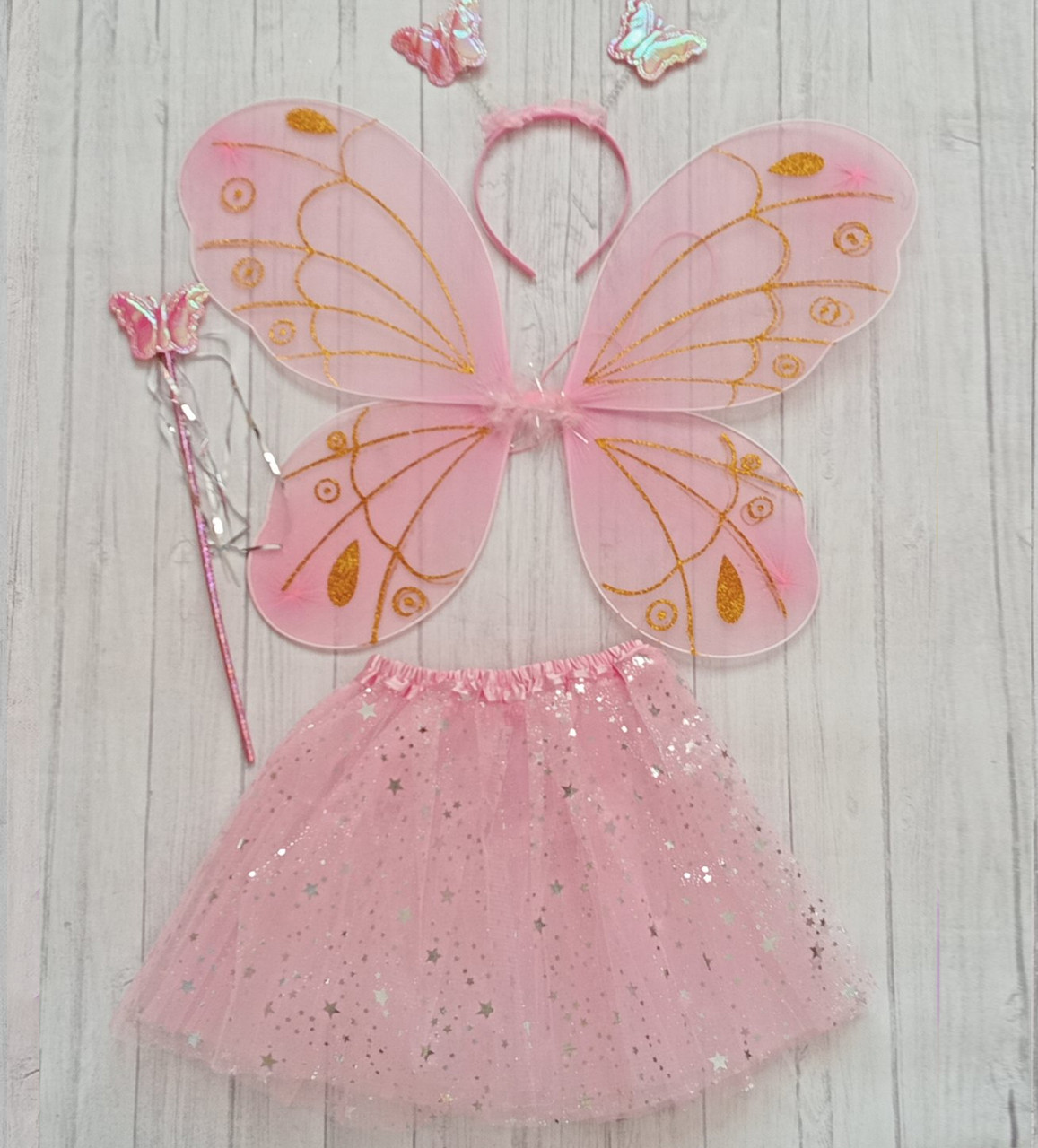 Карнавальний костюм метелика рожевий (спідниця. крила, обідок. паличка), фото 1