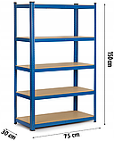Стелаж для дому та гаража Humberg 150x75x30 см, 125кг/полиця, 5 полиць Blue HR-842 (4842), фото 4