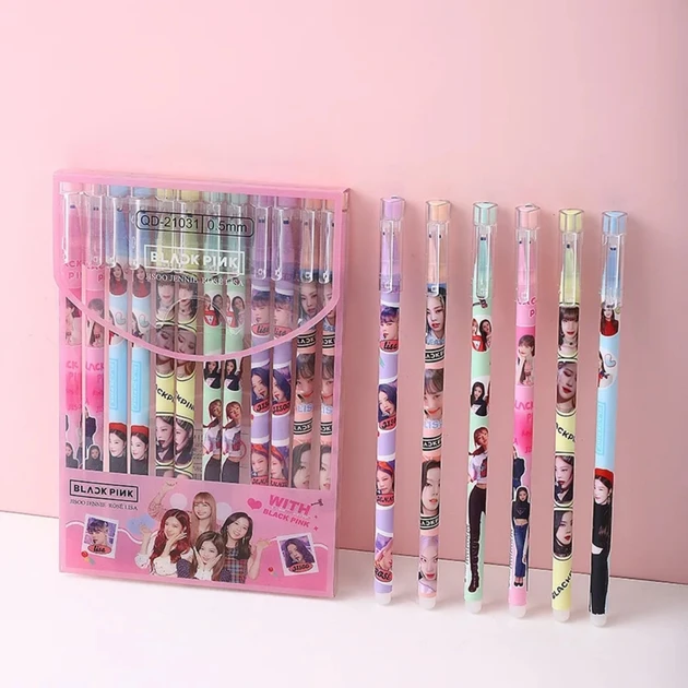 Набір ручок пиши-стирай Blackpink Блек Пінк кейпоп kpop 12 штук синій колір, фото 1