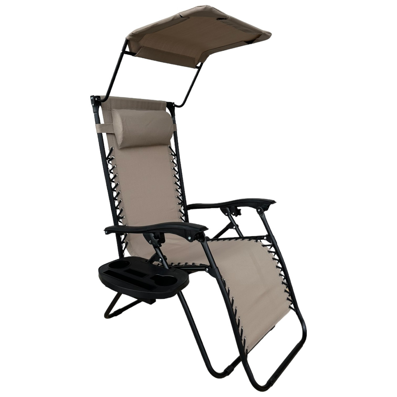 Зручне крісло шезлонг Zero Gravity LEOBRO з козирком Бежевий (HT-167F BEIGE)