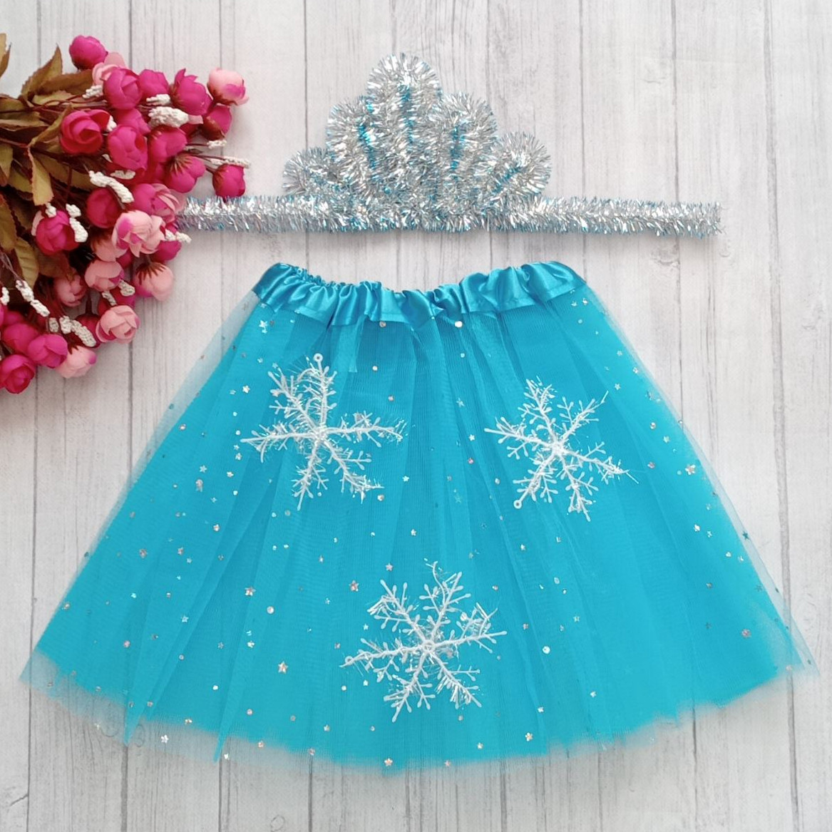 Новогодний костюм снежинки юбка, ободок. Костюм холодное сердце Эльза, фото 1