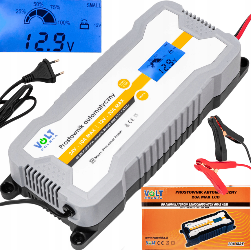 Зарядний пристрій для акумуляторів Volt Polska 12/24V 20A LCD (6PRO122420)