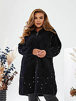 Жіноче хутрове пальто оверсайз супербатал із вовни альпаки з капюшоном р.50-56. Арт-3658/39