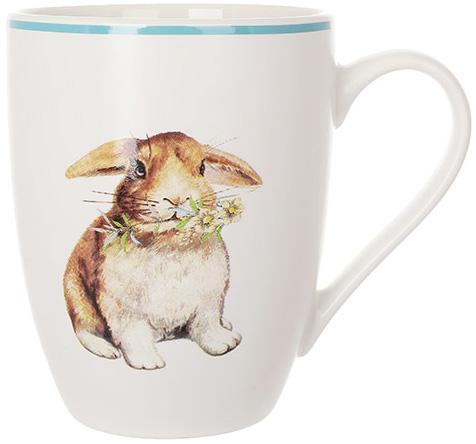 Кухоль порцеляновий Happy Rabbit 340 мл із блакитною облямівкою, фото 1