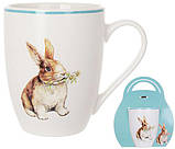 Кухоль порцеляновий Happy Rabbit 340 мл із блакитною облямівкою, фото 2