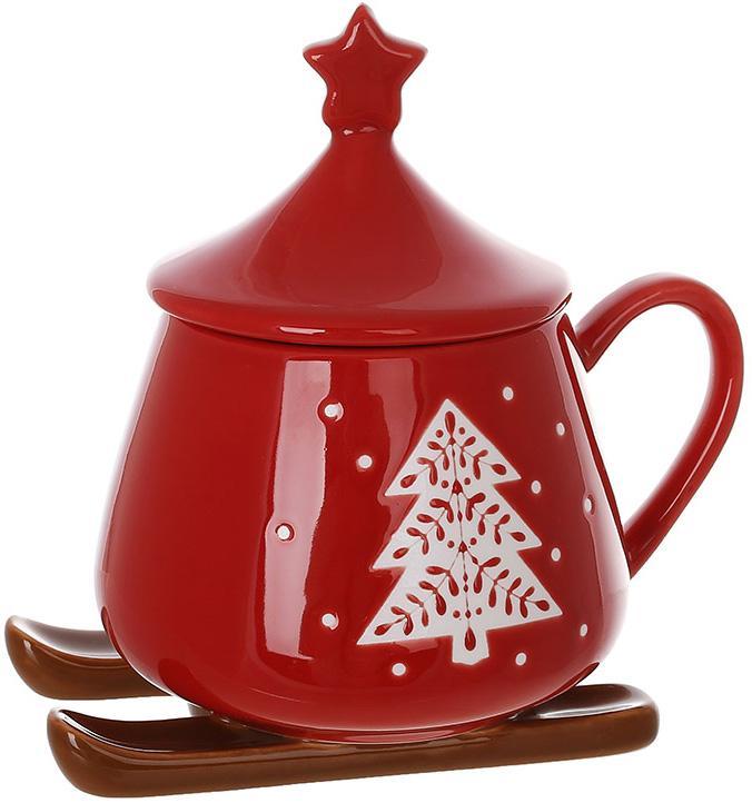 Чашка різдвяна порцелянова "Сані Санти" 300 мл із кришкою, фото 1