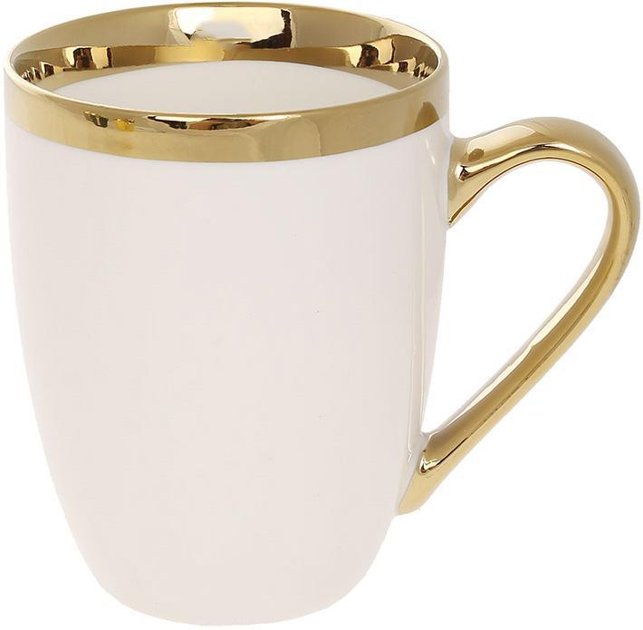 Кухоль (чашка) порцеляновий "Золотий Лінійка" 360 мл, білий із золотом, фото 1