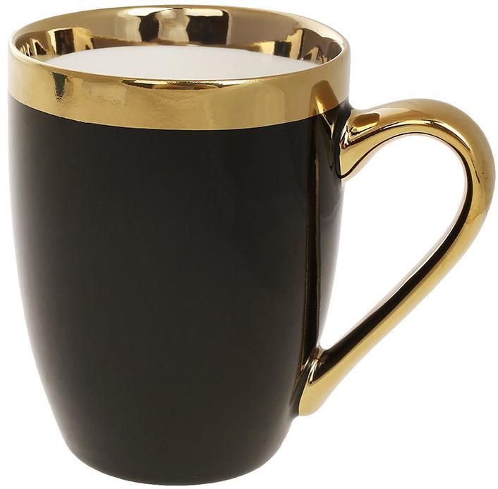 Кухоль (чашка) порцеляновий "Золотий Лінійка" 360 мл, чорний із золотом, фото 1