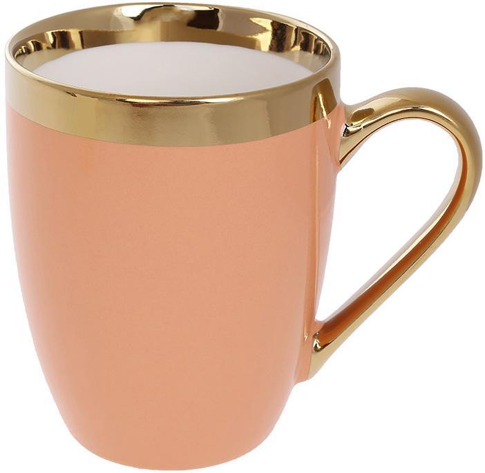 Кухоль (чашка) порцеляновий "Золотий Лінійка" 360 мл, пудровий із золотом, фото 1