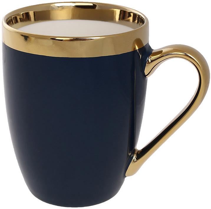 Кухоль (чашка) порцеляновий "Золотий Лінійка" 360 мл, синій із золотом, фото 1
