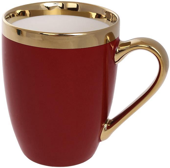 Кухоль (чашка) порцеляновий "Золотий Лінійка" 360 мл, бордо із золотом, фото 1