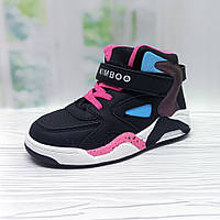 Дитячі черевики для дівчинки застібка на липучці Kimboo р.26 (15.5 см) чорно-рожеві