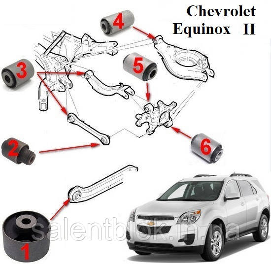 Сайлентблоки Chevrolet Equinox II (2009—2017) в ЗАДНЮ ПІДВІСКУ 14штук