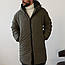 Довга чоловіча куртка пуховик тепла зимова водонепроникна на блискавці з капюшоном, чорна, хакі, сіра, фото 4