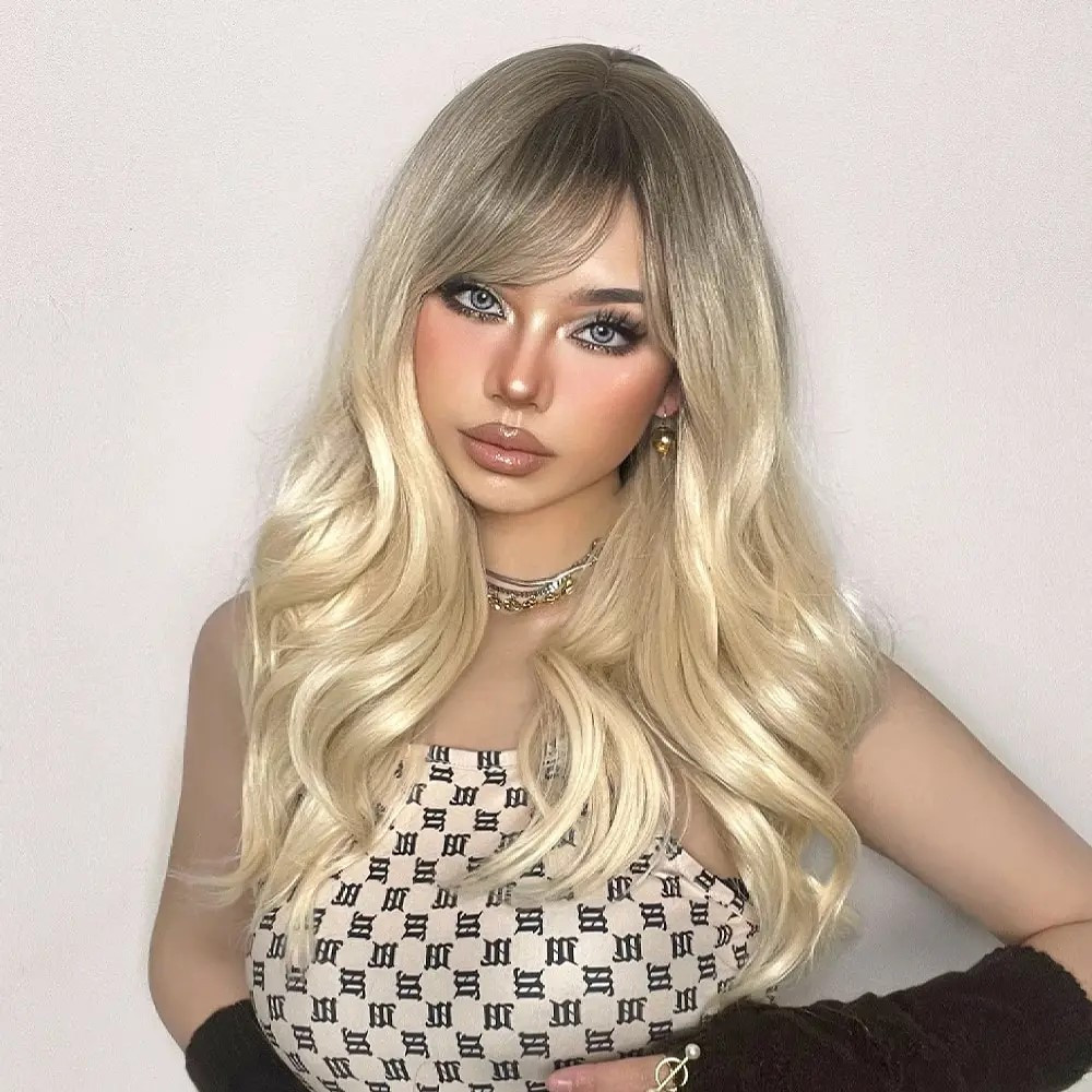 Перука блондинки з затемненими коренями, перука блондинки хвиляста, фото 1