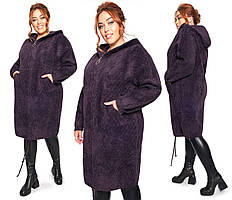 Жіноче тепле пальто оберсайз супер-батал з вовни альпаки р.52-56. Арт-3663/39