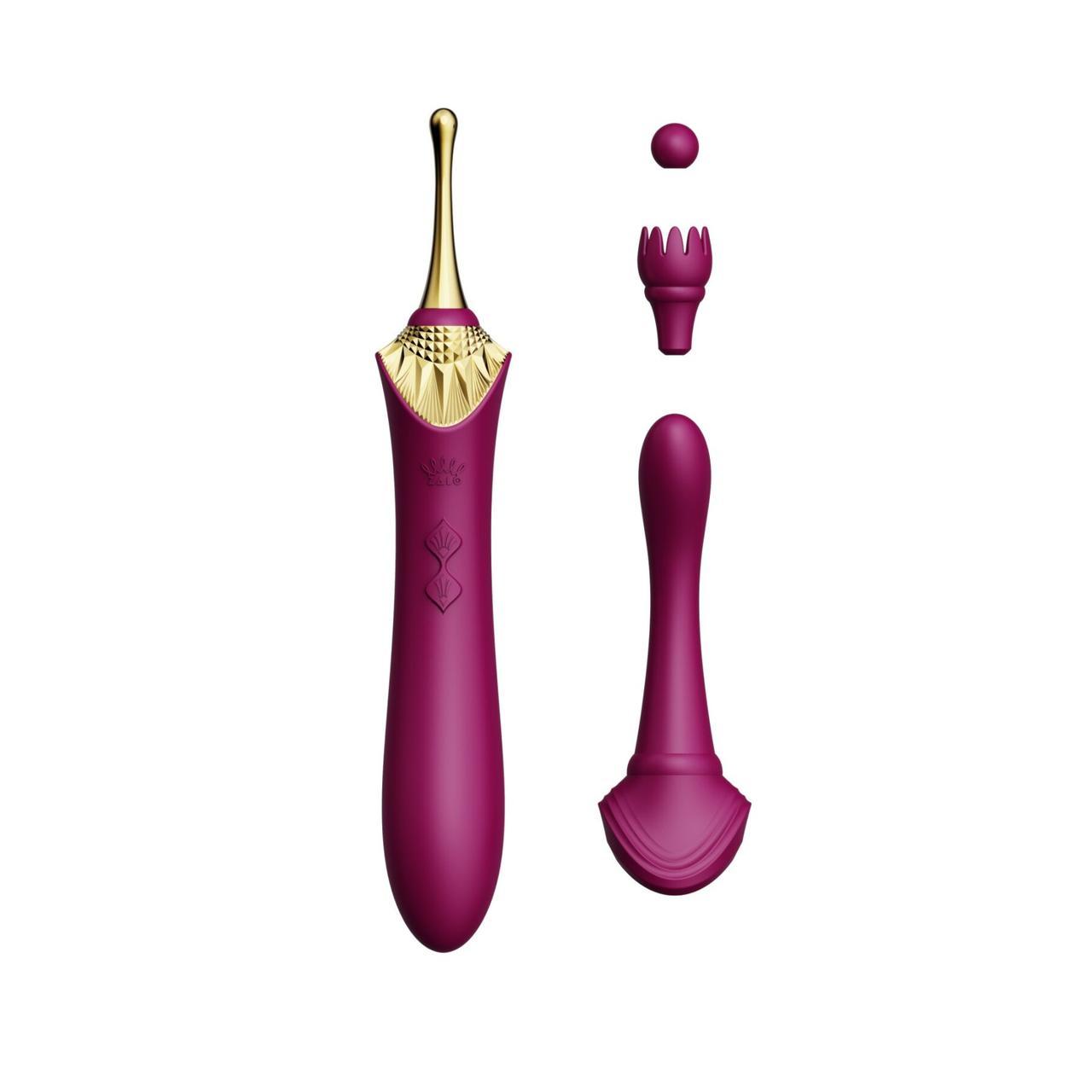 Вагінально-кліторальний вібратор Zalo — Bess Velvet Purple, мультифункціональний із насадками Bomba💣