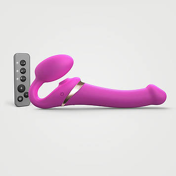 Безремінний вібрострапон з вакуумною стимуляцією Strap-On-Me MULTI ORGASM Fuchsia M, регульований Bomba💣