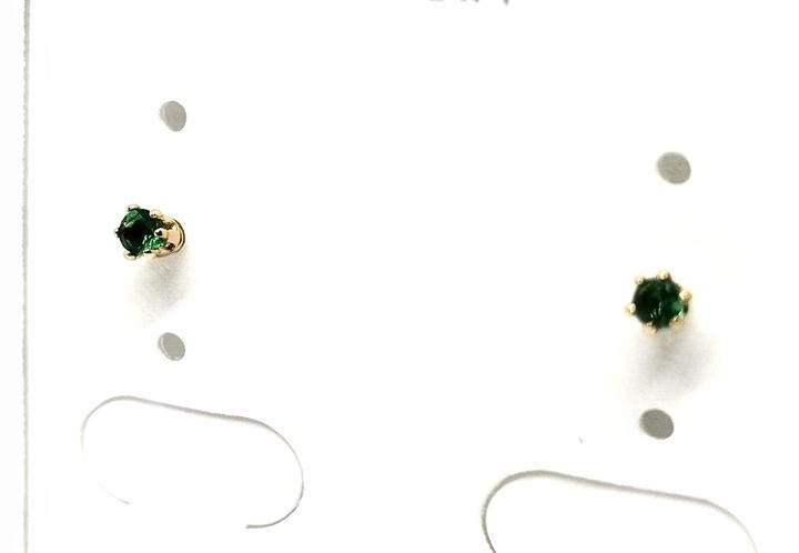 Сережки гвоздики із зеленим камінчиком жіночі, фото 1