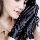 Жіночі шкіряні чорні рукавички. Натуральна якісна м'яка шкіра, фото 3