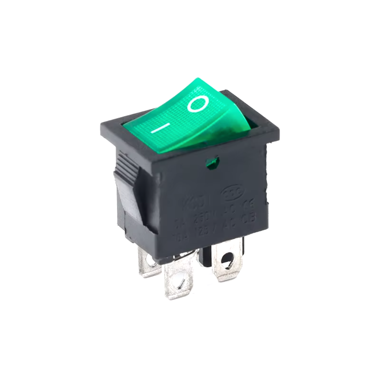 Перемикач клавішний 15*21, зелено-чорний, 4 мідні контакти, ON-OFF з фіксацією, KCD1-104