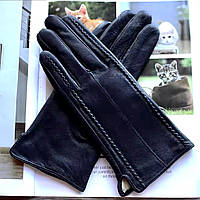 Чорні жіночі рукавички із натуральної шкіри. Перчатки із якісної м'якої шкіри. Натуральна вовняна підкладка
