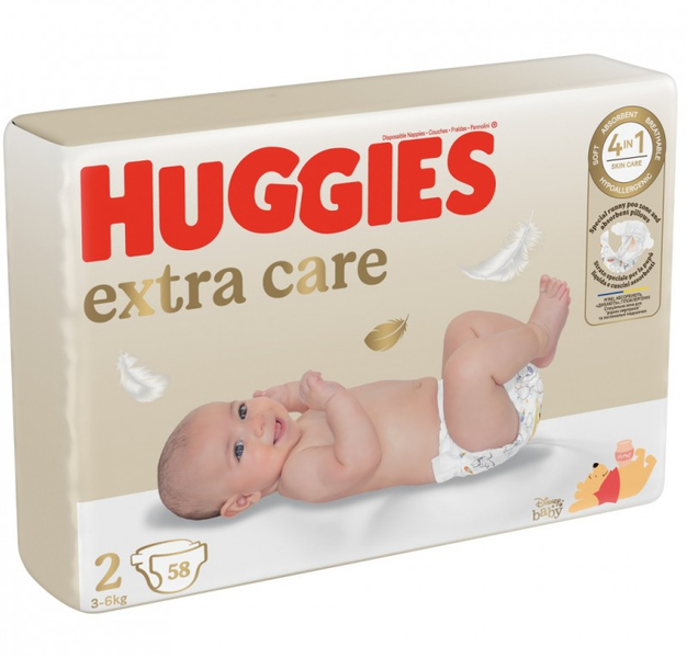 Підгузки Huggies Extra Care Newborn 2 (4-6 кг) 58 шт, фото 1