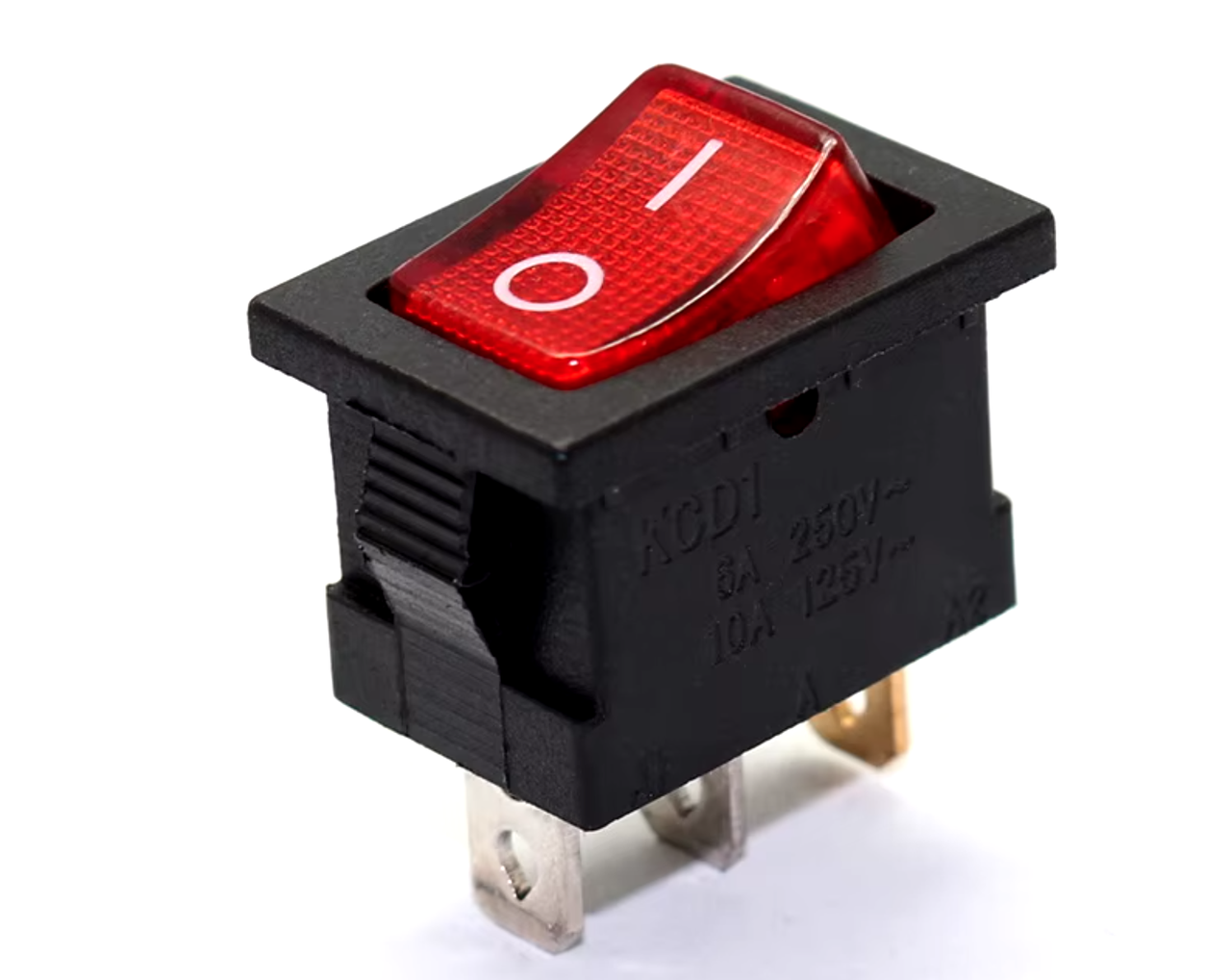Перемикач клавішний 15*21, червоно-чорний, 3 мідні контакти, ON-OFF з фіксацією, KCD1