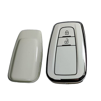 Чохол для ключа Toyota, глянець, білий із срібною рамкою