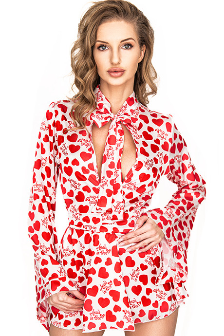 Пеньюар anais Inezza short robe Бело-красный S/M