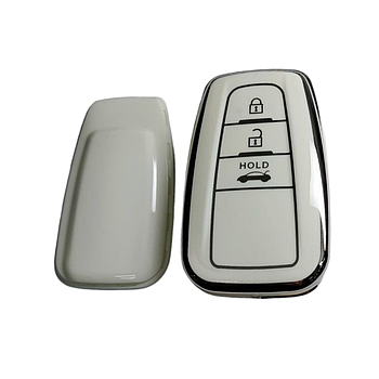 Чохол для ключа Toyota, глянець, білий із срібною рамкою