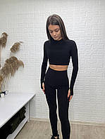 Костюм для фітнесу" лосини ,рашгард)тканина мікродайвінг, колір чорний