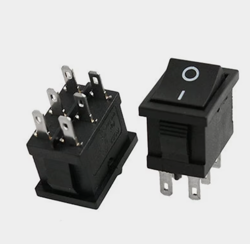 Перемикач клавішний, 15*21, чорний, ON-OFF, 6 мідних контактів, з фіксацією, KCD1-202/203