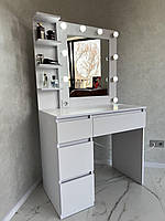 Туалетний столик з підсвічуванням, шухлядами та полицями, 1600*900*500мм (лів), білий