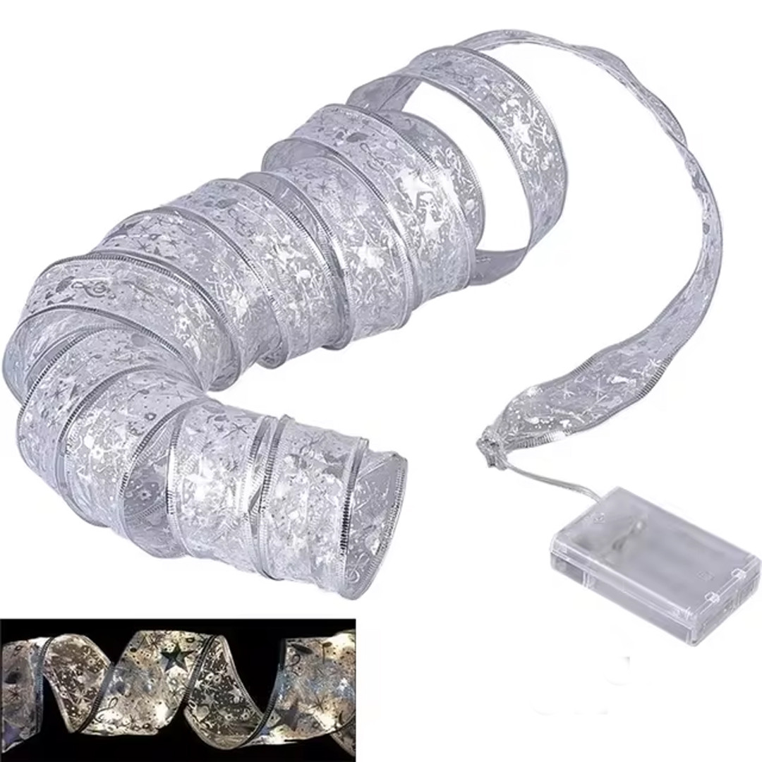 Гірлянда на ялинку у вигляді стрічки 50 Led на 5 метрів Christmas Decoration Білий Гірлянда на батарейках, фото 1