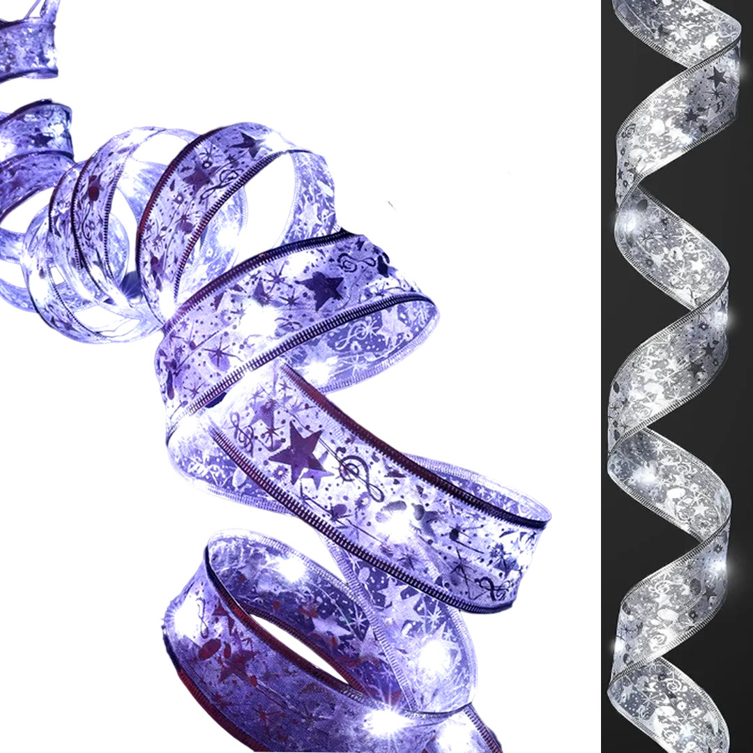 Гірлянда на ялинку у вигляді стрічки 100 Led на 10 метрів Christmas Decoration Білий Гірлянда на батарейках, фото 1