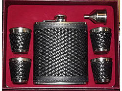 😎Чоловічий подарунковий набір в коробці NF4-10: фляга 540 мл, 4 стопки, лійка, колір Чорний