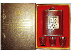 🔥Подарунковий набір "Стройовий статут" F5-87: фляга 240 мл з гербом України, 3 чарки