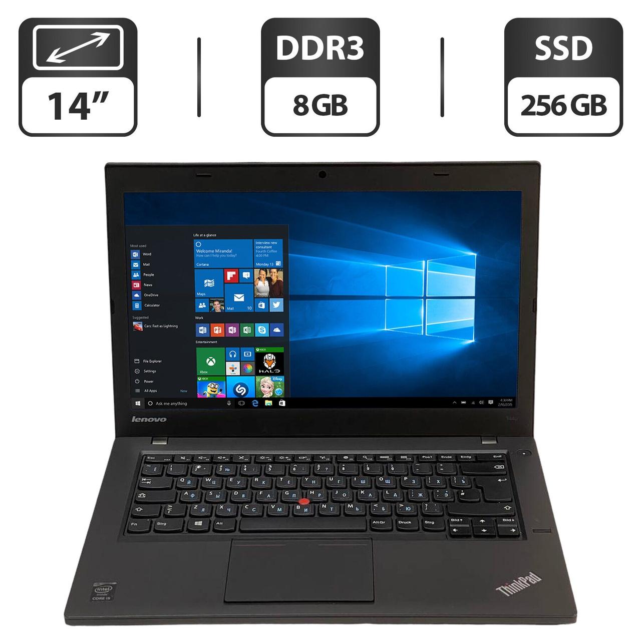 Ноутбук Lenovo ThinkPad T440/ 14" (1366x768)/ Core i5-4300U/ 8 GB RAM/ 256 GB SSD/ HD 4400/ Дві АКБ