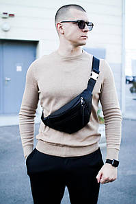 Чоловіча сумка-бананка на пояс з натуральної гладкої шкіри SKILL (чорна)