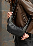 Модна жіноча сумка хобо наплічна, через плече з довгим ремінцем, матова еко-шкіра + гаманець чорна / біла, фото 7