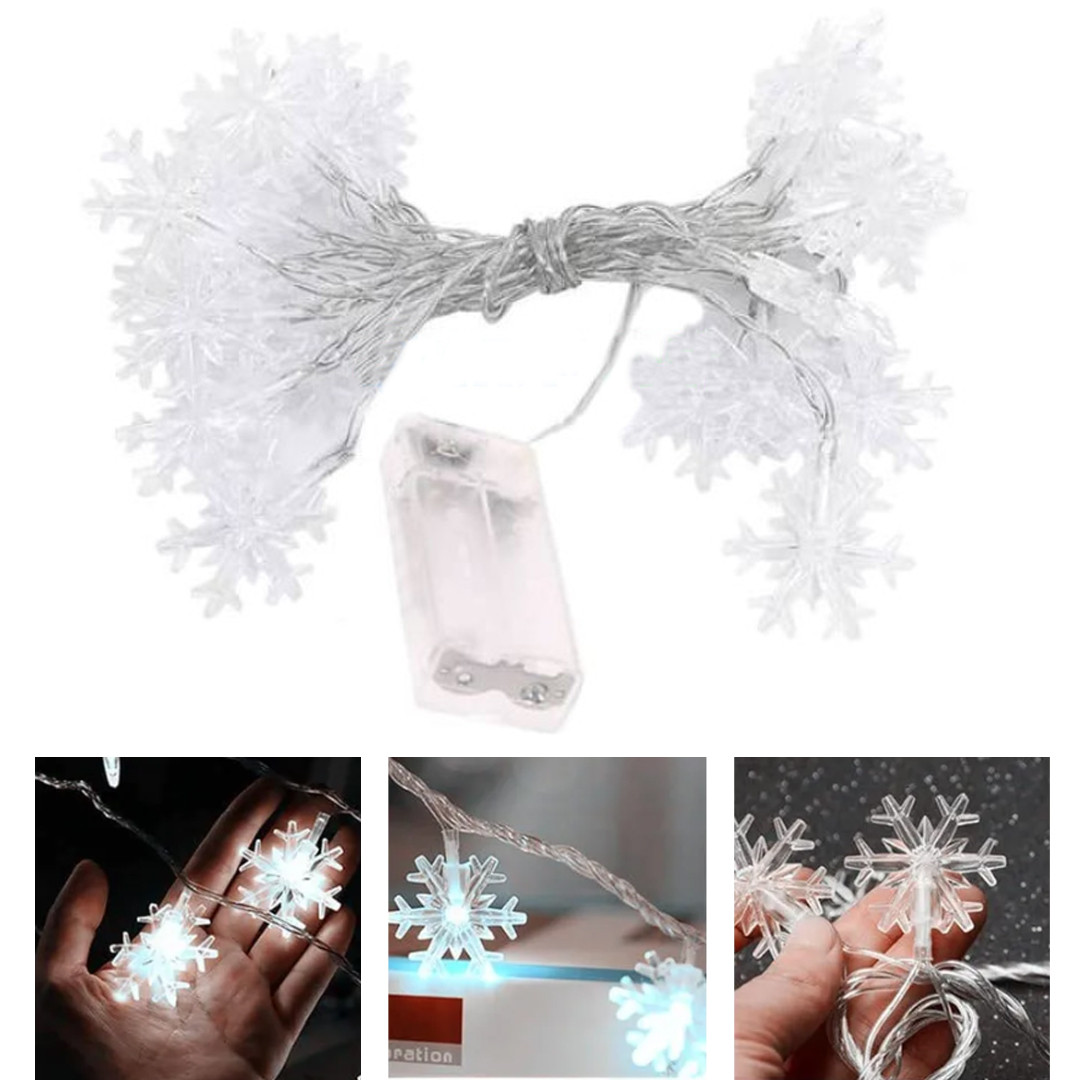 Новорічна LED гірлянда на батарейках із Сніжинками 20 штук на 3 м Білий Світлодіодна гірлянда, фото 1