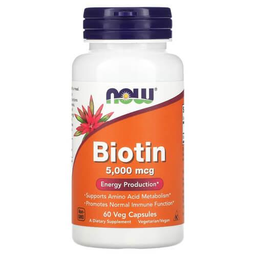 NOW Biotin 5,000 mcg 60 капсул, фото 1