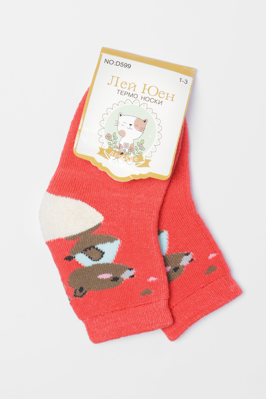 Шкарпетки дитячі махрові для дівчинки червоного кольору 191286M, фото 1